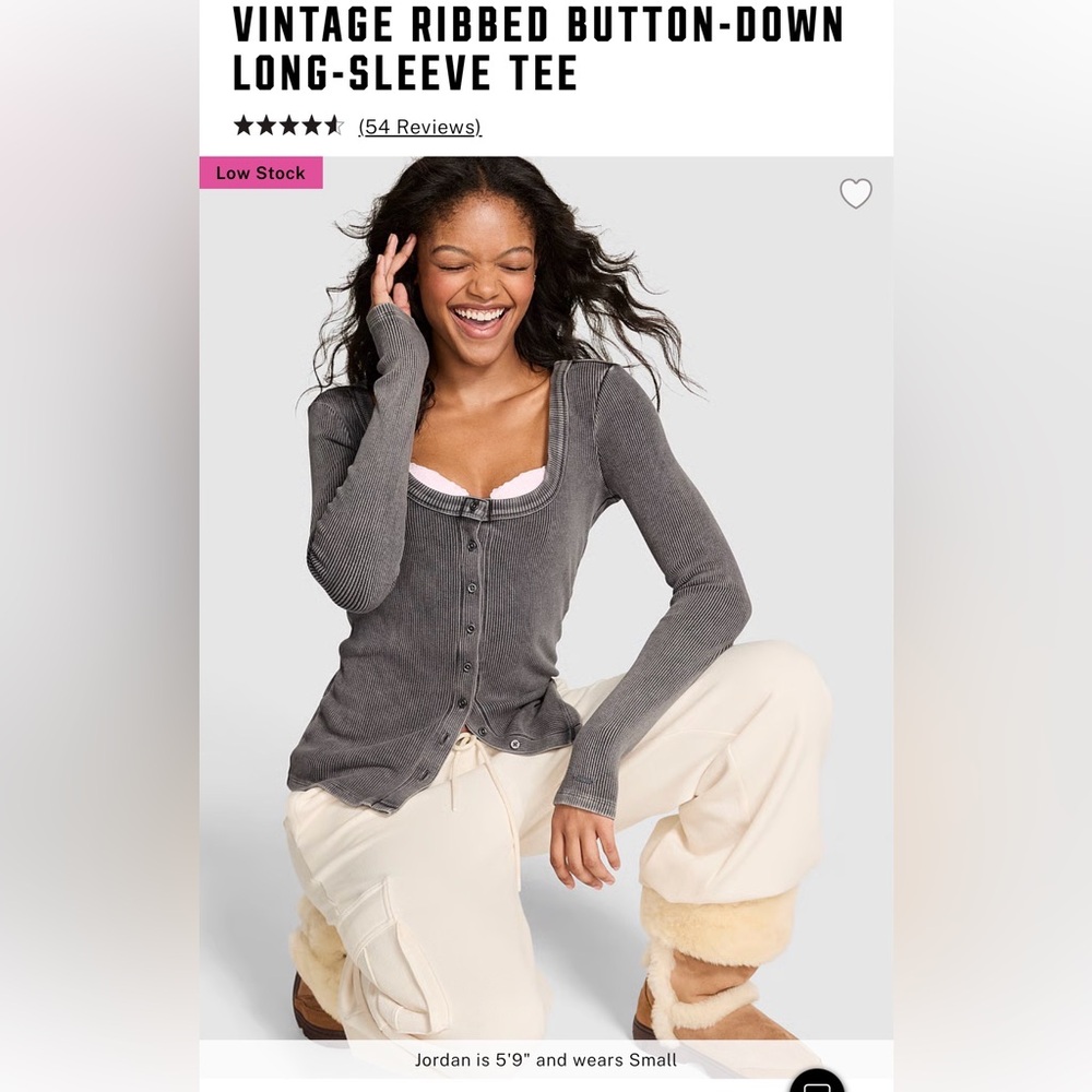 Ribbed Scoop Neck Button-Up Top in Charcoal Gray